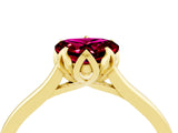 Yellow gold Heart Cut Garnet Solitaire Ring with Flower Prong Setting and Classic Band_40
