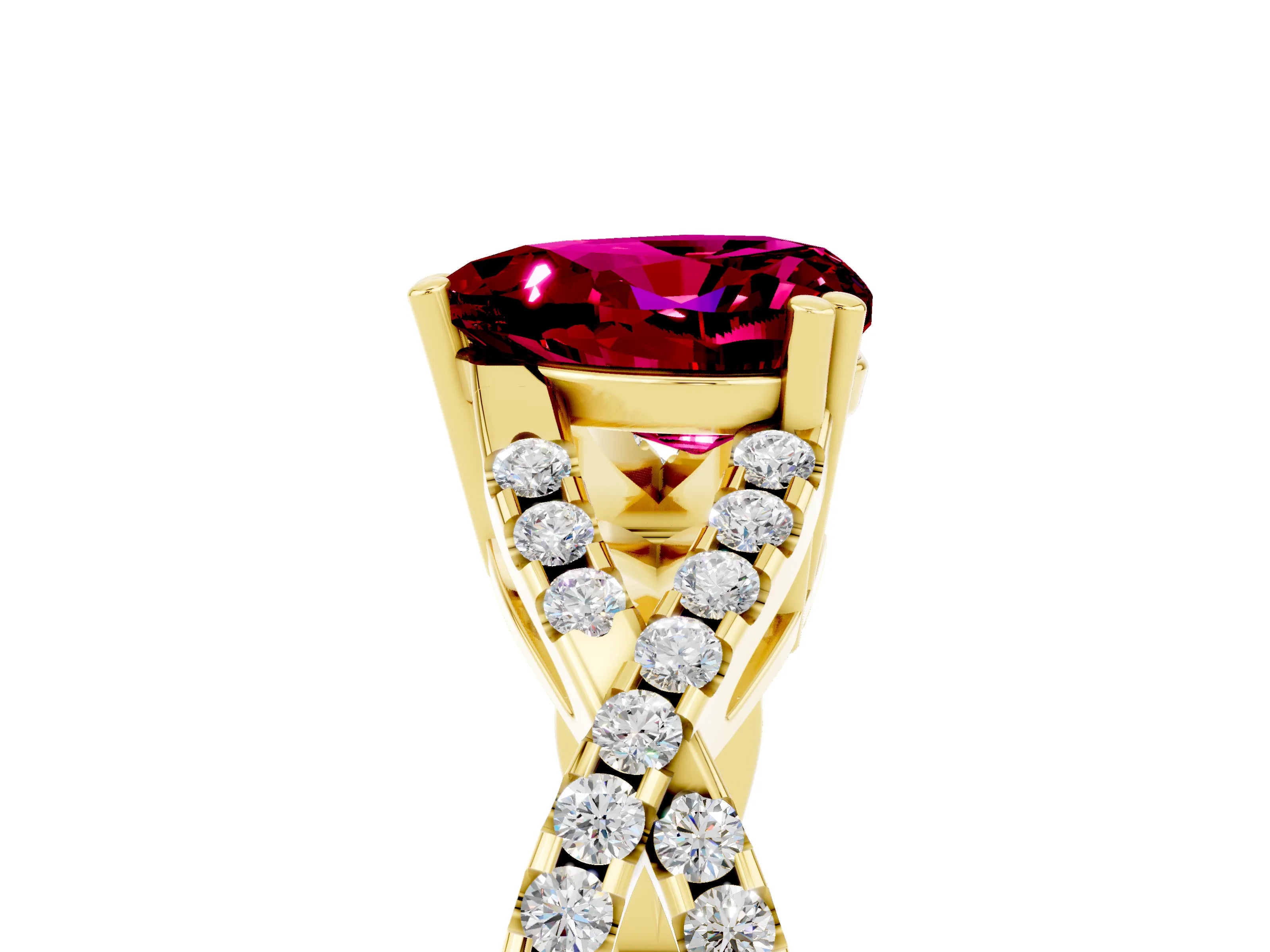 Yellow gold Heart Cut Garnet Solitaire Ring with Four-Prong Setting and Twisted Pavé Band_5