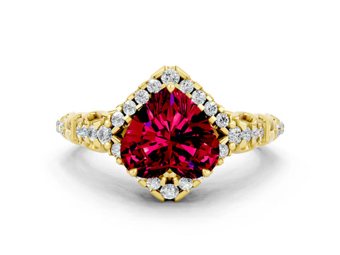 Yellow gold Heart Cut Garnet Solitaire Ring with Hidden Halo and Pavé Band_12