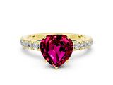 Yellow gold Heart Cut Garnet Solitaire Ring with Pavé Accents and Four-Prong Setting