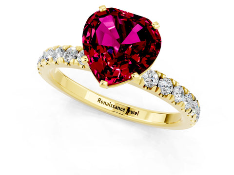 Yellow gold Heart Cut Garnet Solitaire Ring with Pavé Accents and Four-Prong Setting_1