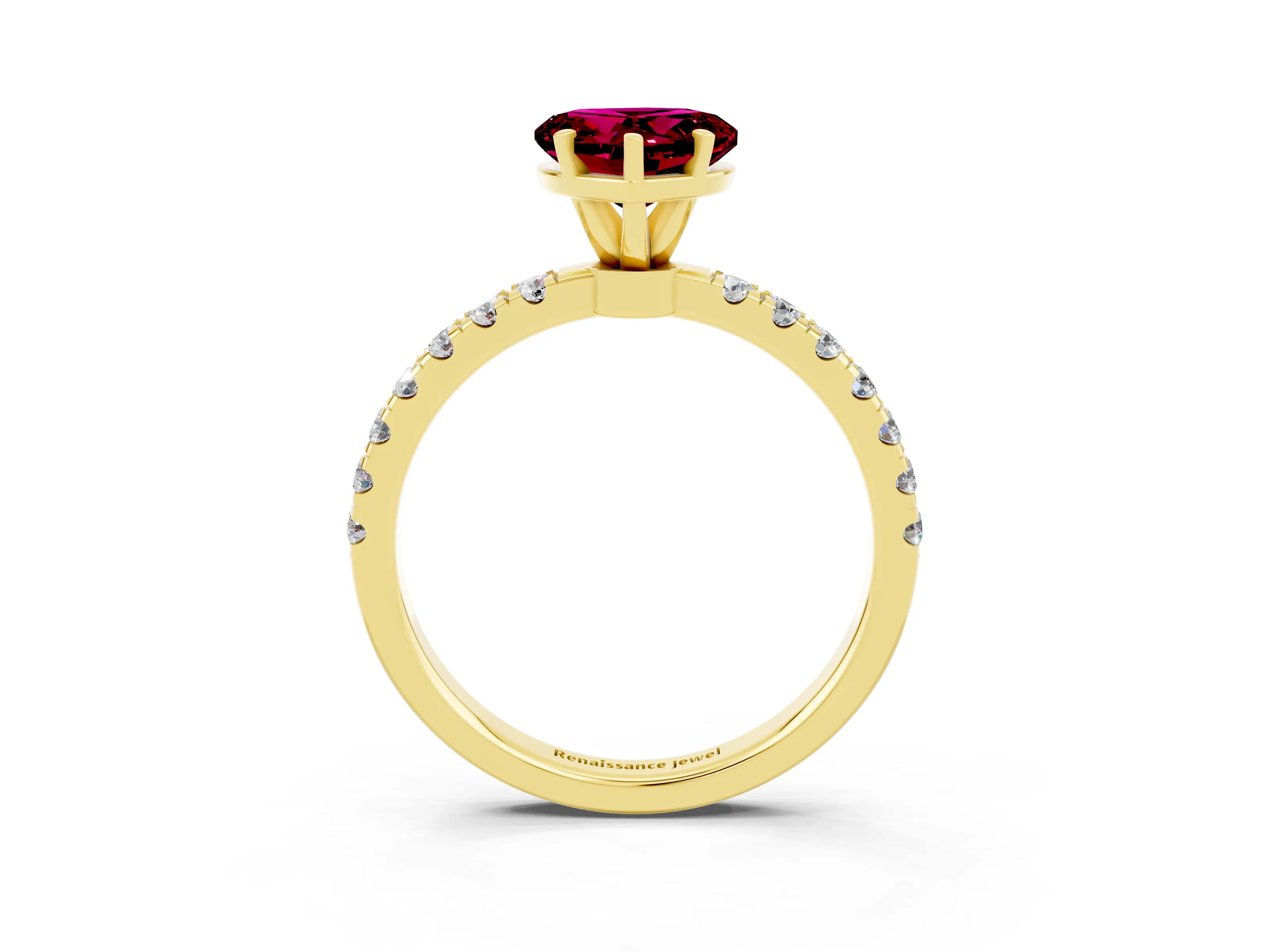 Yellow gold Heart Cut Garnet Solitaire Ring with Pavé Accents and Four-Prong Setting_3