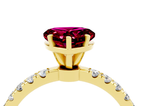 Yellow gold Heart Cut Garnet Solitaire Ring with Pavé Accents and Four-Prong Setting_4