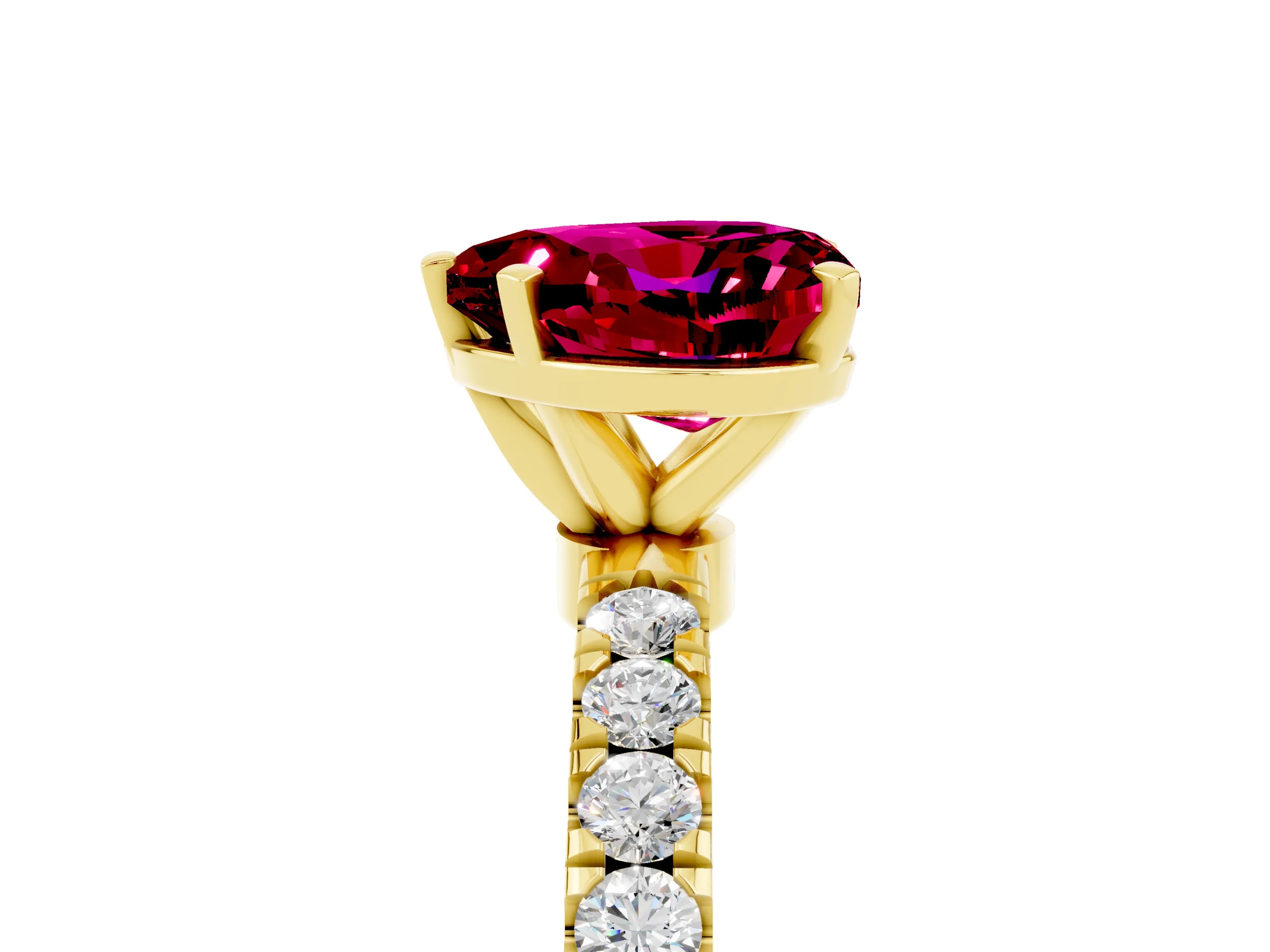 Yellow gold Heart Cut Garnet Solitaire Ring with Pavé Accents and Four-Prong Setting_5
