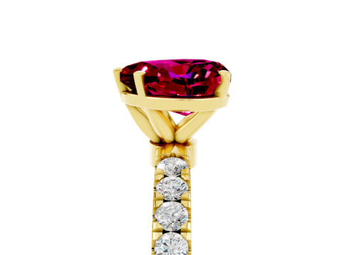 Yellow gold Heart Cut Garnet Solitaire Ring with Pavé Accents and Four-Prong Setting_5