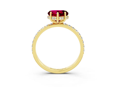 Yellow gold Heart Cut Garnet Solitaire Ring with Pavé Band and Hidden Halo_15