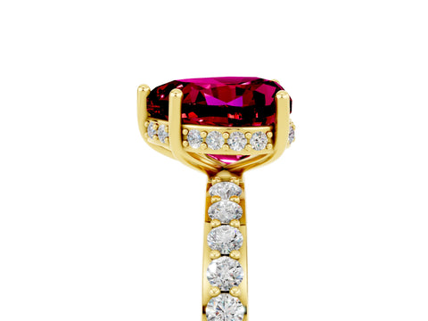 Yellow gold Heart Cut Garnet Solitaire Ring with Pavé Band and Hidden Halo_17