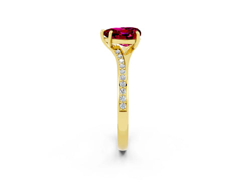Yellow gold Heart Cut Garnet Solitaire Ring with Pavé Band and Prong Setting_14