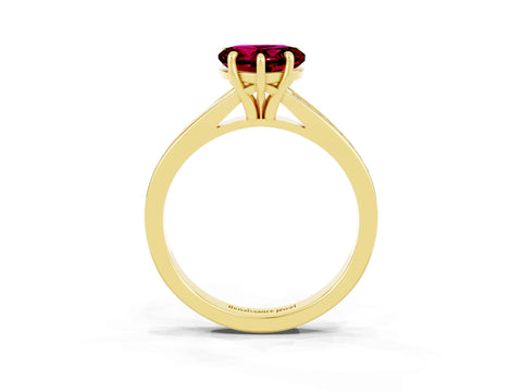 Yellow gold Heart Cut Garnet Solitaire Ring with Pavé Band and Prong Setting_15