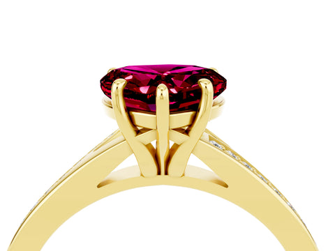 Yellow gold Heart Cut Garnet Solitaire Ring with Pavé Band and Prong Setting_16