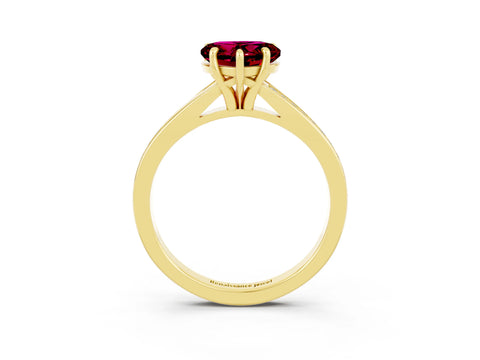 Yellow gold Heart Cut Garnet Solitaire Ring with Pavé Band and Prong Setting_3