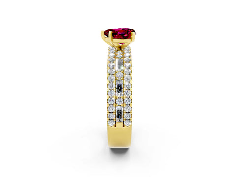 Yellow gold Heart Cut Garnet Solitaire Ring with Pavé and Channel Set Band_2
