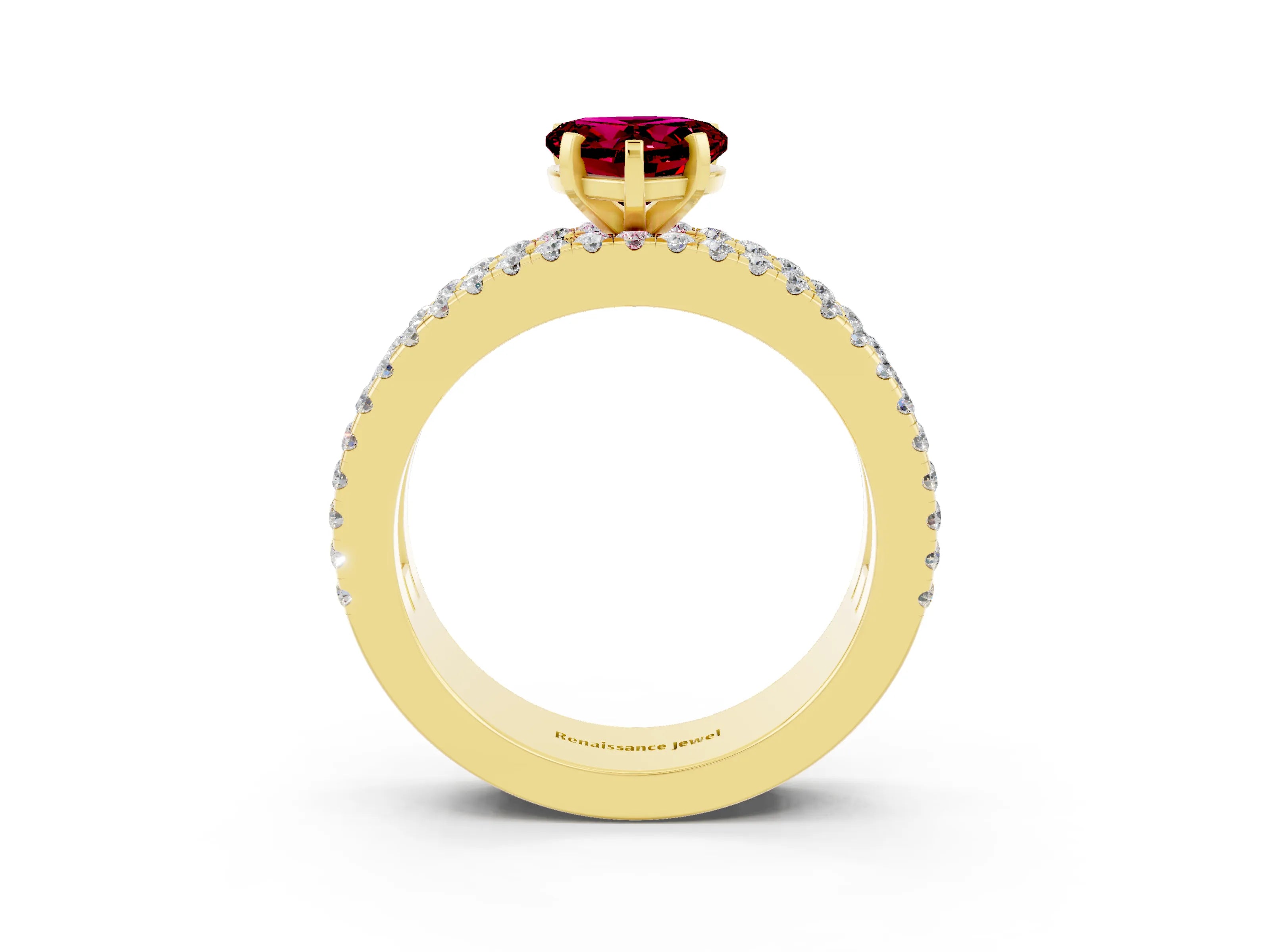 Yellow gold Heart Cut Garnet Solitaire Ring with Pavé and Channel Set Band_3