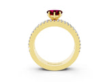 Yellow gold Heart Cut Garnet Solitaire Ring with Pavé and Channel Set Band_3