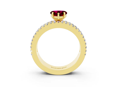Yellow gold Heart Cut Garnet Solitaire Ring with Pavé and Channel Set Band_3