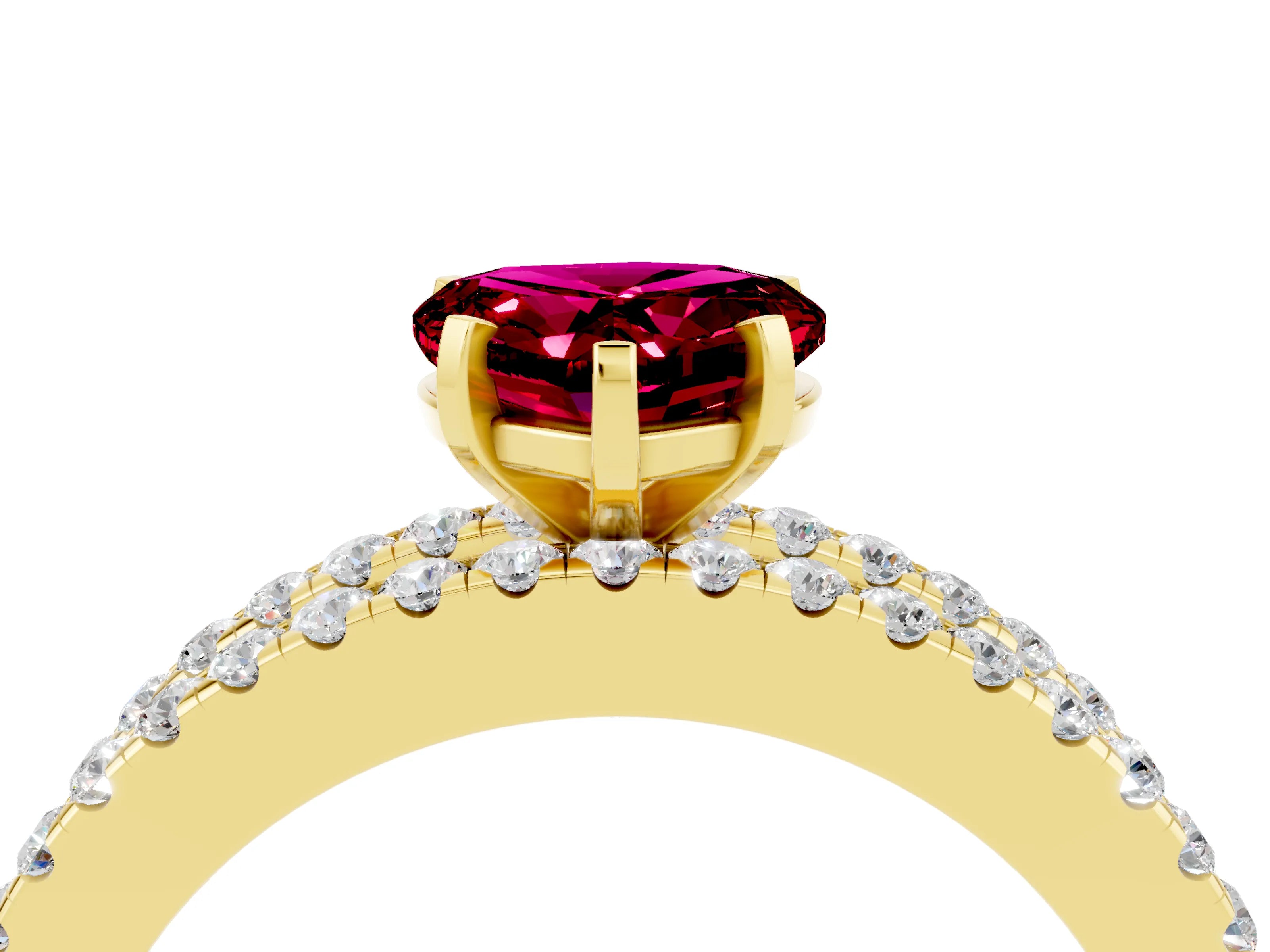 Yellow gold Heart Cut Garnet Solitaire Ring with Pavé and Channel Set Band_4