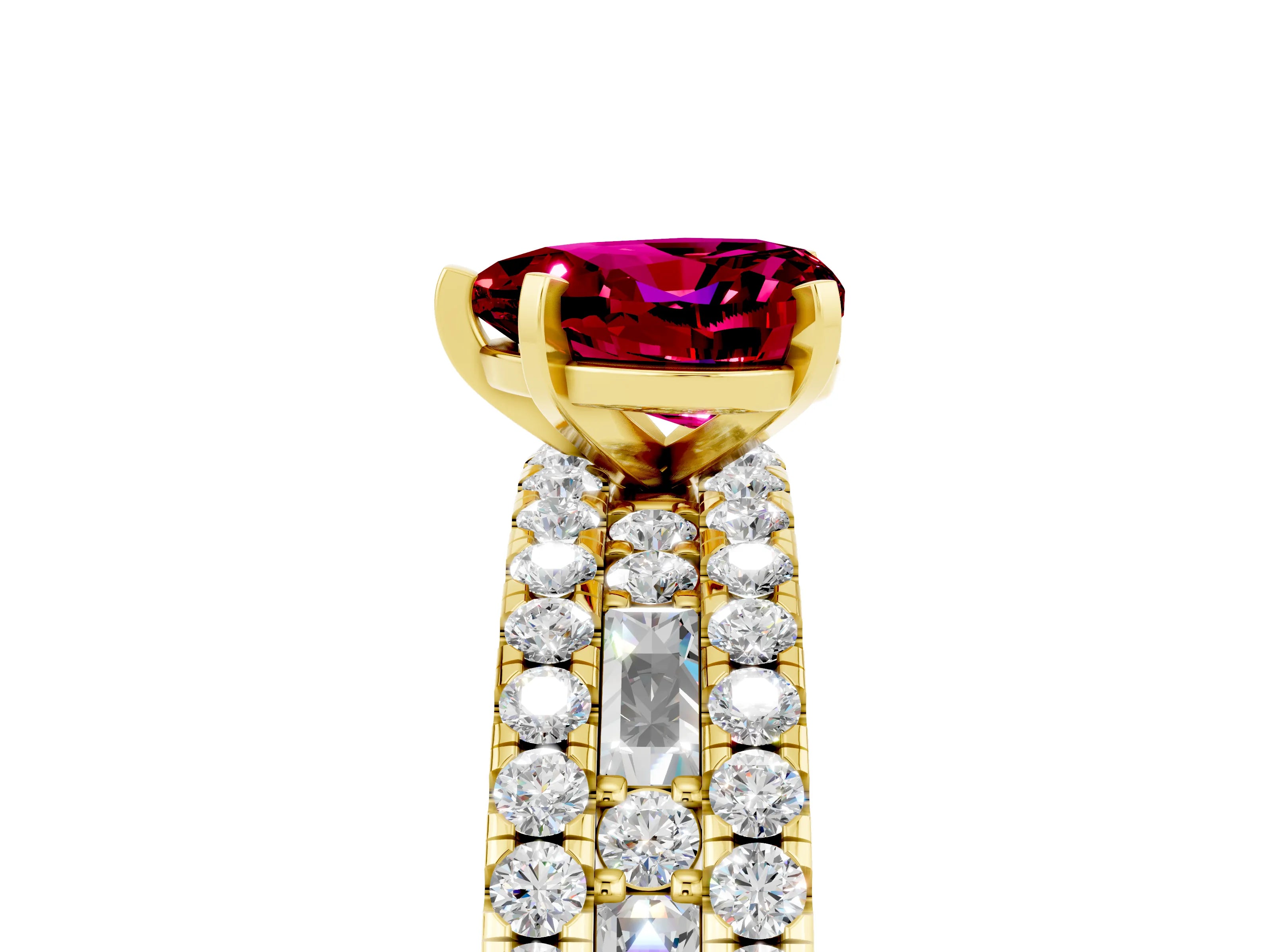 Yellow gold Heart Cut Garnet Solitaire Ring with Pavé and Channel Set Band_5