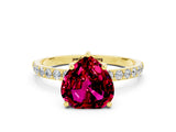Yellow gold Heart Cut Garnet Solitaire Ring with Pave Band and Four Prong Setting_24