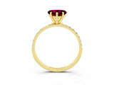 Yellow gold Heart Cut Garnet Solitaire Ring with Pave Band and Four Prong Setting_27