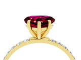 Yellow gold Heart Cut Garnet Solitaire Ring with Pave Band and Four Prong Setting_28
