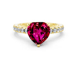 Yellow gold Heart Cut Garnet Solitaire Ring with Round  Pavé Band and Four-Prong Setting_36