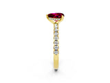 Yellow gold Heart Cut Garnet Solitaire Ring with Round  Pavé Band and Four-Prong Setting_38