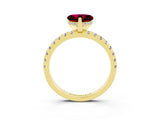 Yellow gold Heart Cut Garnet Solitaire Ring with Round  Pavé Band and Four-Prong Setting_39
