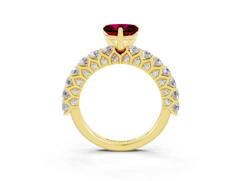 Yellow gold Heart Cut Garnet Solitaire Ring with Shared Prong Pavé Band and Four-Prong Setting_15
