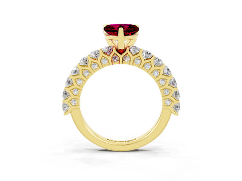 Yellow gold Heart Cut Garnet Solitaire Ring with Shared Prong Pavé Band and Four-Prong Setting_3