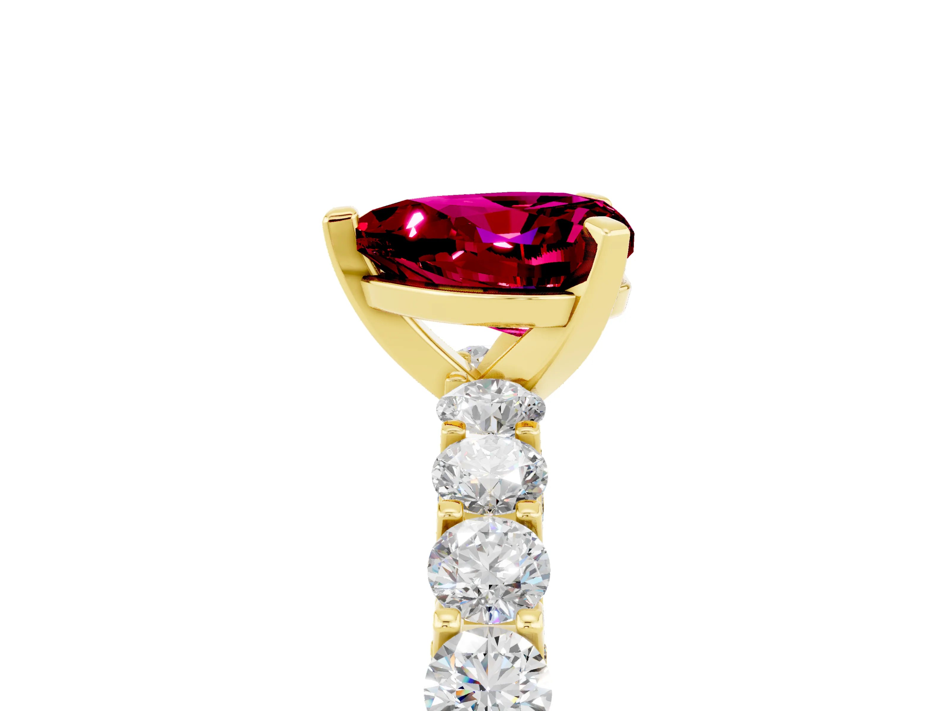 Yellow gold Heart Cut Garnet Solitaire Ring with Shared Prong Pavé Band and Four-Prong Setting_5