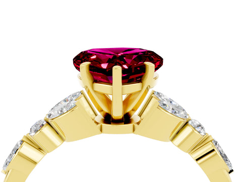 Yellow gold Heart Cut Garnet Solitaire Ring with Side Stones and Four-Prong Setting_16