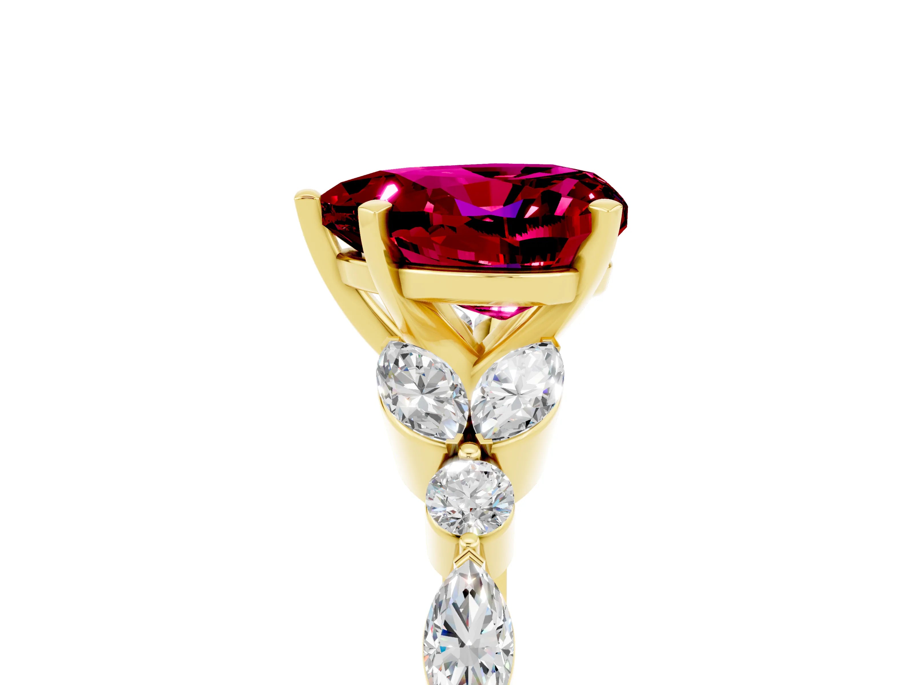 Yellow gold Heart Cut Garnet Solitaire Ring with Side Stones and Four-Prong Setting_17