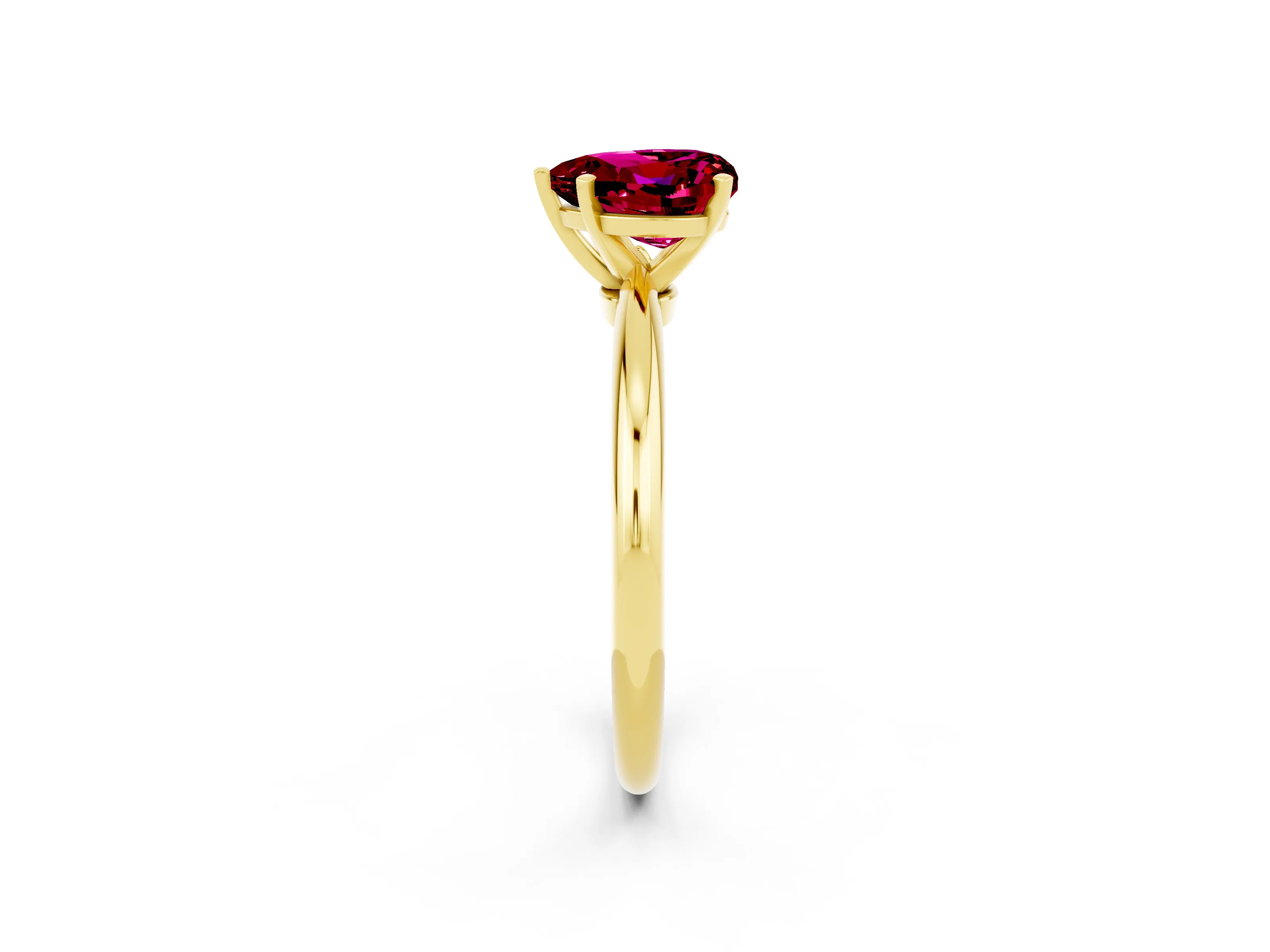 Yellow gold Heart Cut Garnet Solitaire Ring with Six-Prong Setting and Classic Band_2