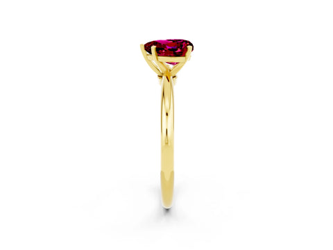 Yellow gold Heart Cut Garnet Solitaire Ring with Six-Prong Setting and Classic Band_2