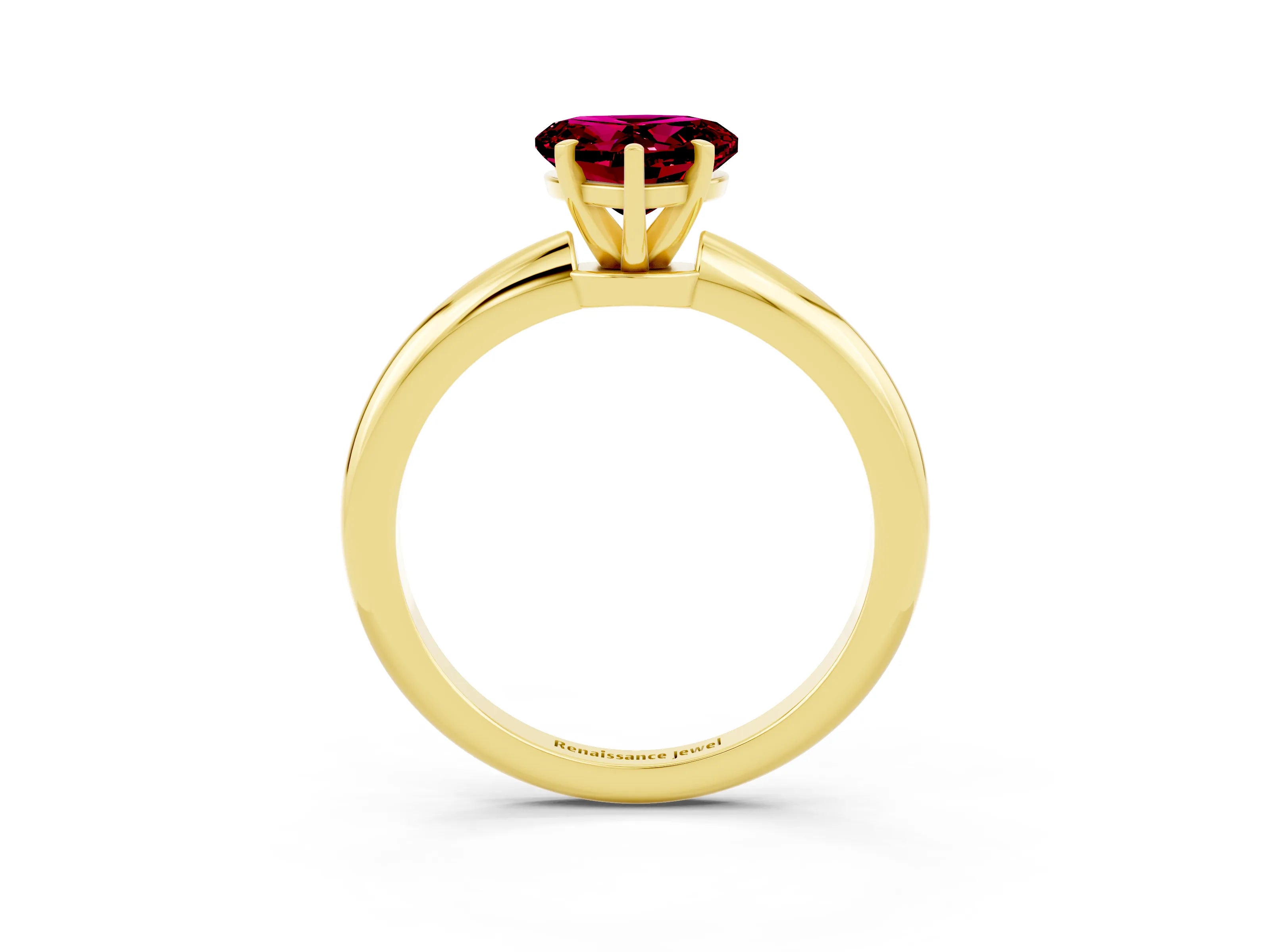 Yellow gold Heart Cut Garnet Solitaire Ring with Six-Prong Setting and Classic Band_3