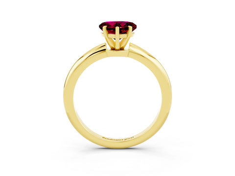 Yellow gold Heart Cut Garnet Solitaire Ring with Six-Prong Setting and Classic Band_3