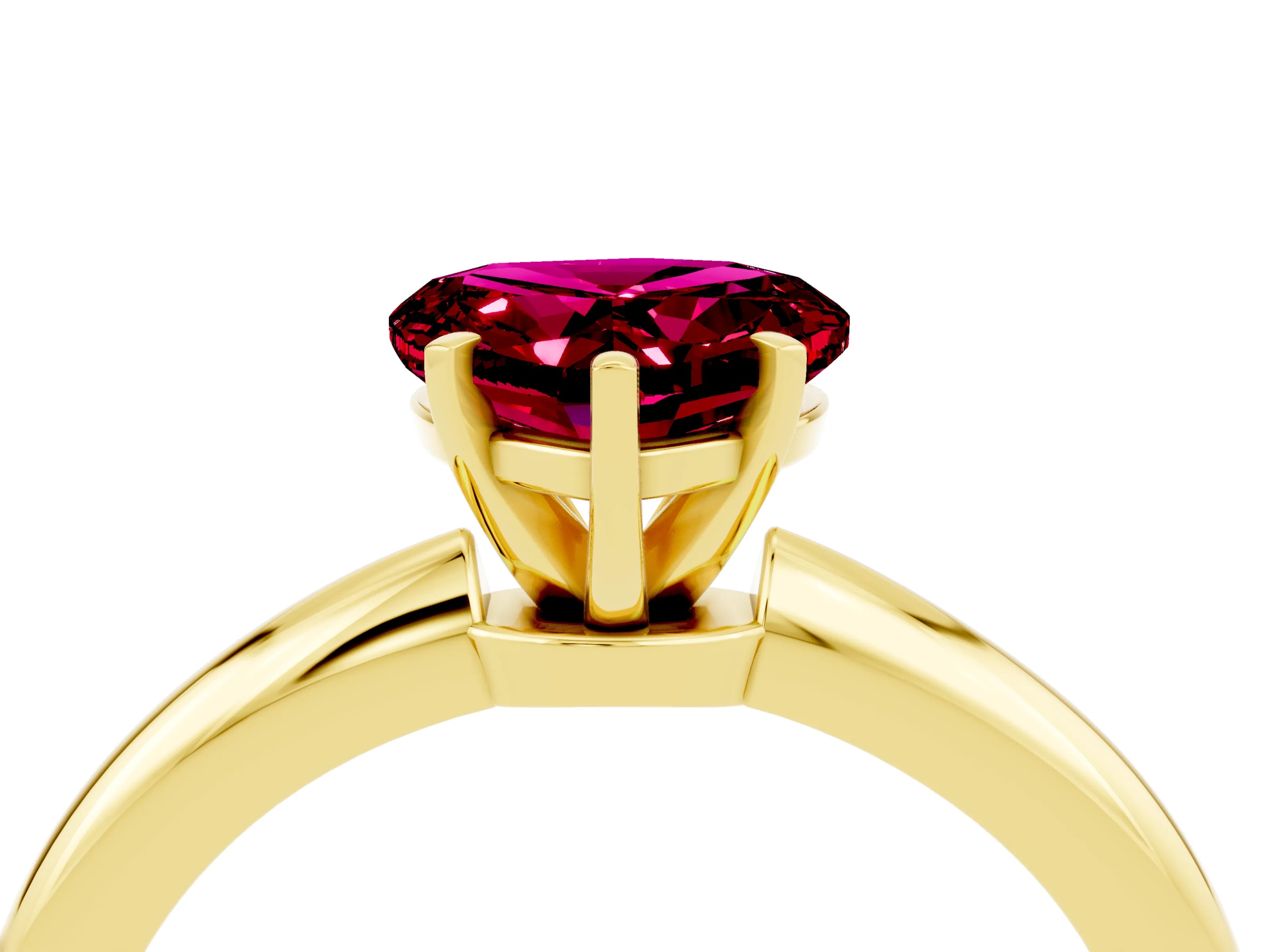 Yellow gold Heart Cut Garnet Solitaire Ring with Six-Prong Setting and Classic Band_4