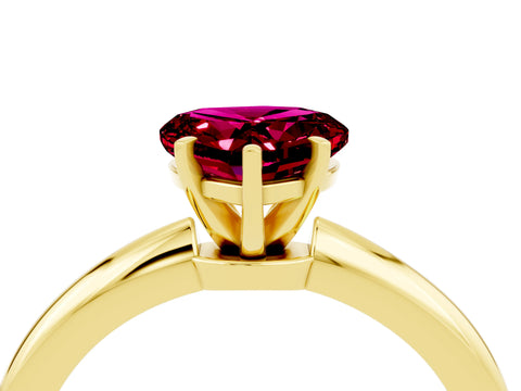 Yellow gold Heart Cut Garnet Solitaire Ring with Six-Prong Setting and Classic Band_4