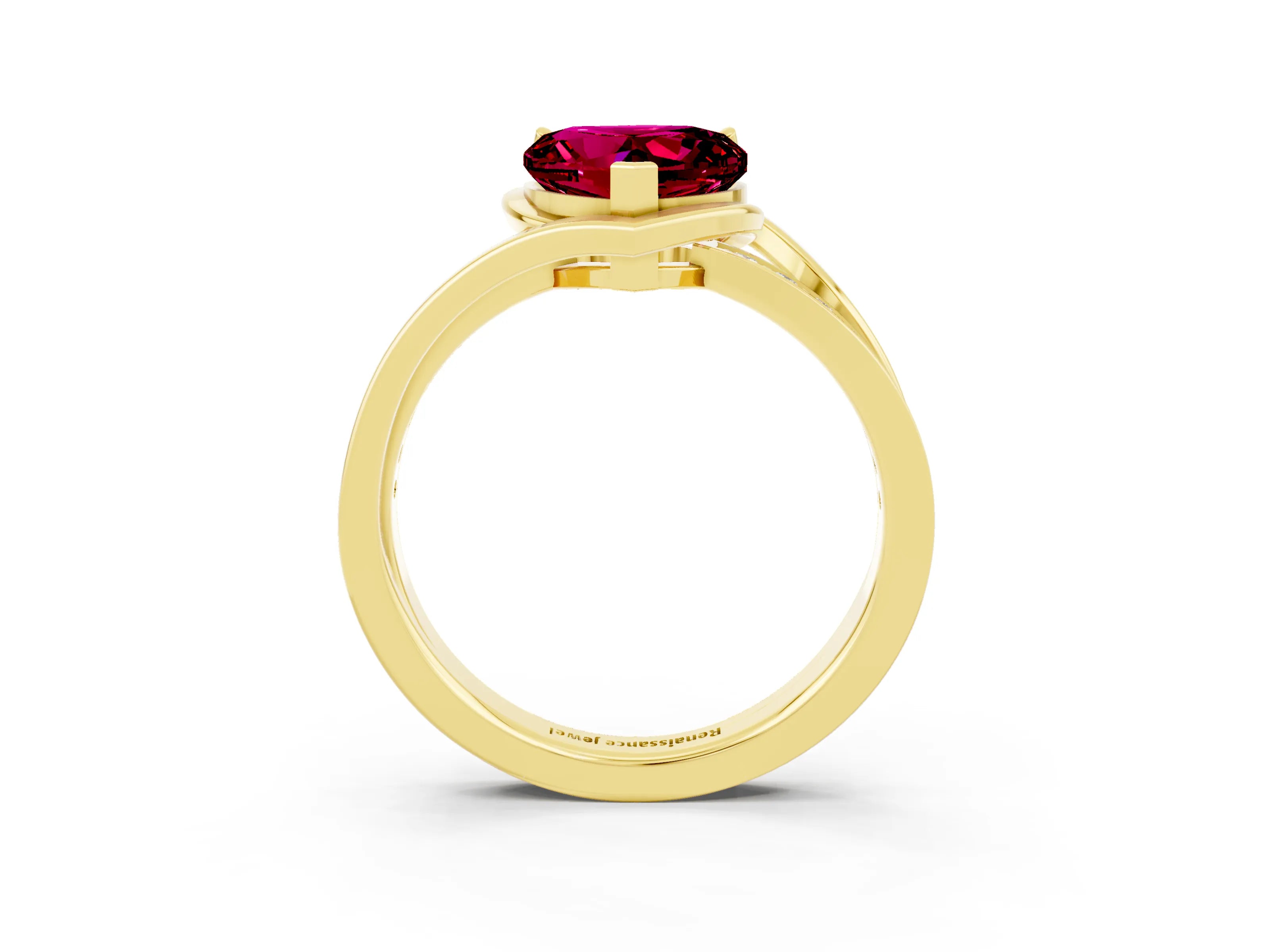 Yellow gold Heart Cut Garnet Solitaire Ring with Split Shank and Prong Setting_3