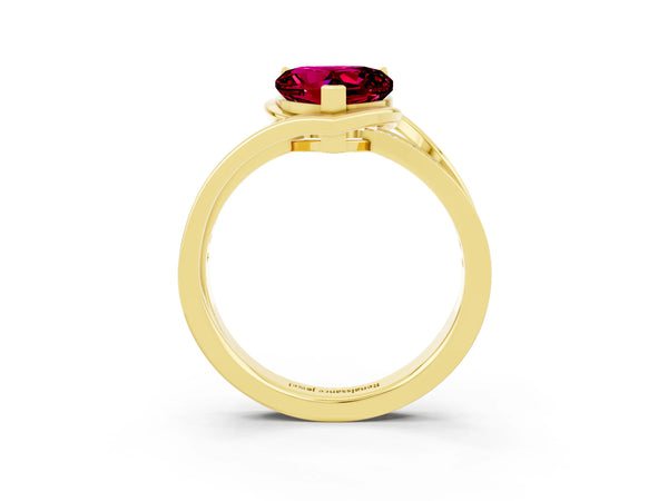 Yellow gold Heart Cut Garnet Solitaire Ring with Split Shank and Prong Setting
