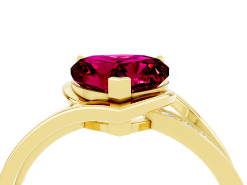 Yellow gold Heart Cut Garnet Solitaire Ring with Split Shank and Prong Setting_4
