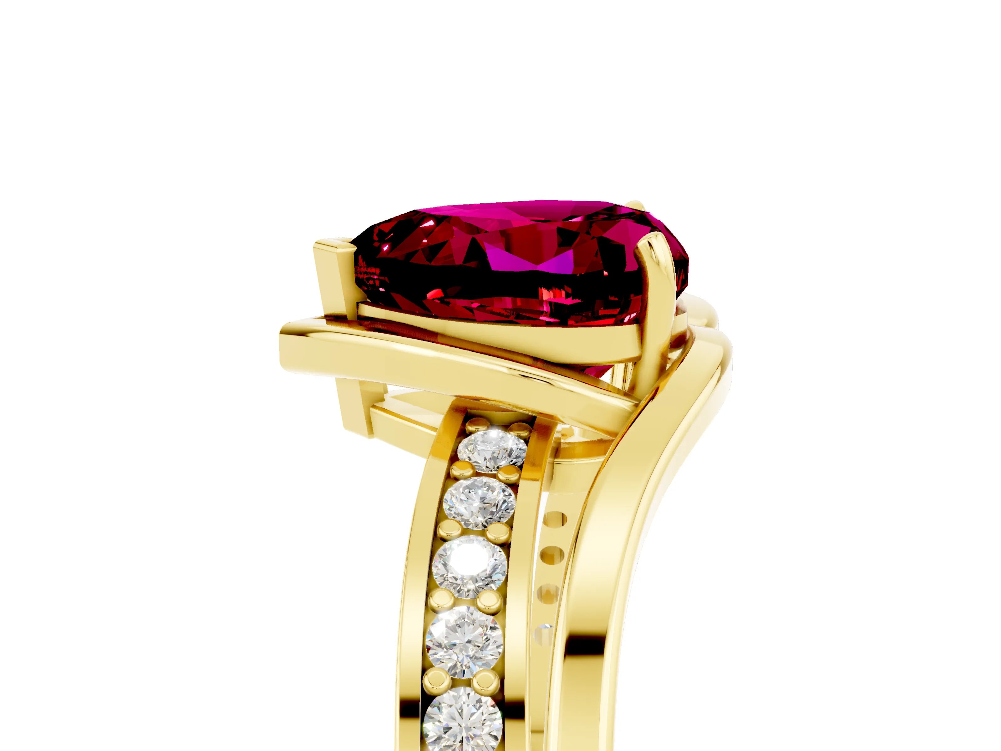 Yellow gold Heart Cut Garnet Solitaire Ring with Split Shank and Prong Setting_5