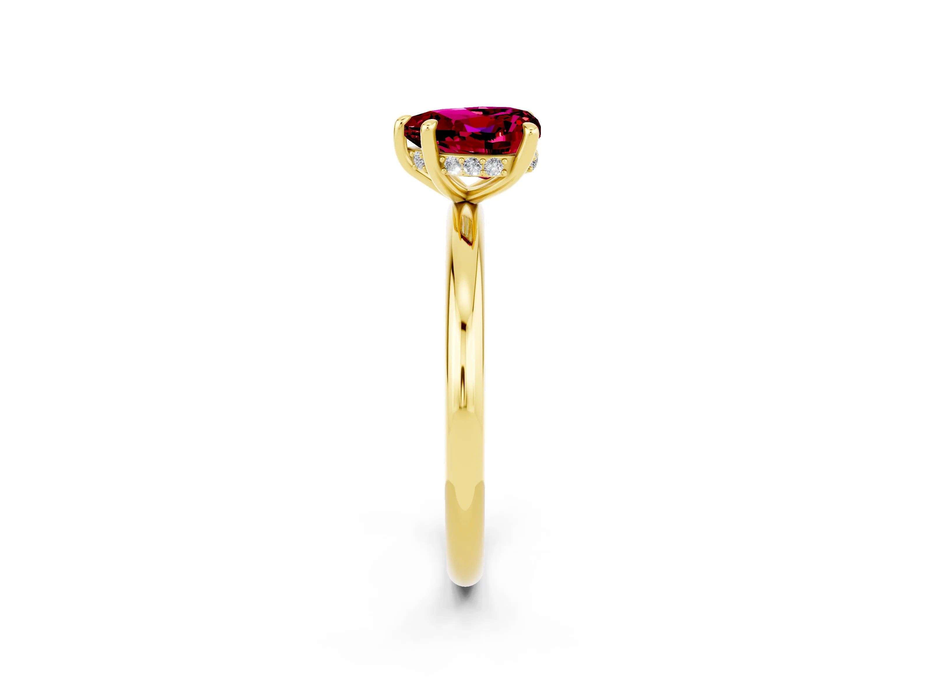 Yellow gold Heart Cut Garnet Solitaire Ring with Thin Band and Four-Prong Setting_2