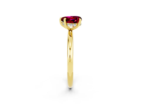 Yellow gold Heart Cut Garnet Solitaire Ring with Thin Band and Four-Prong Setting_2