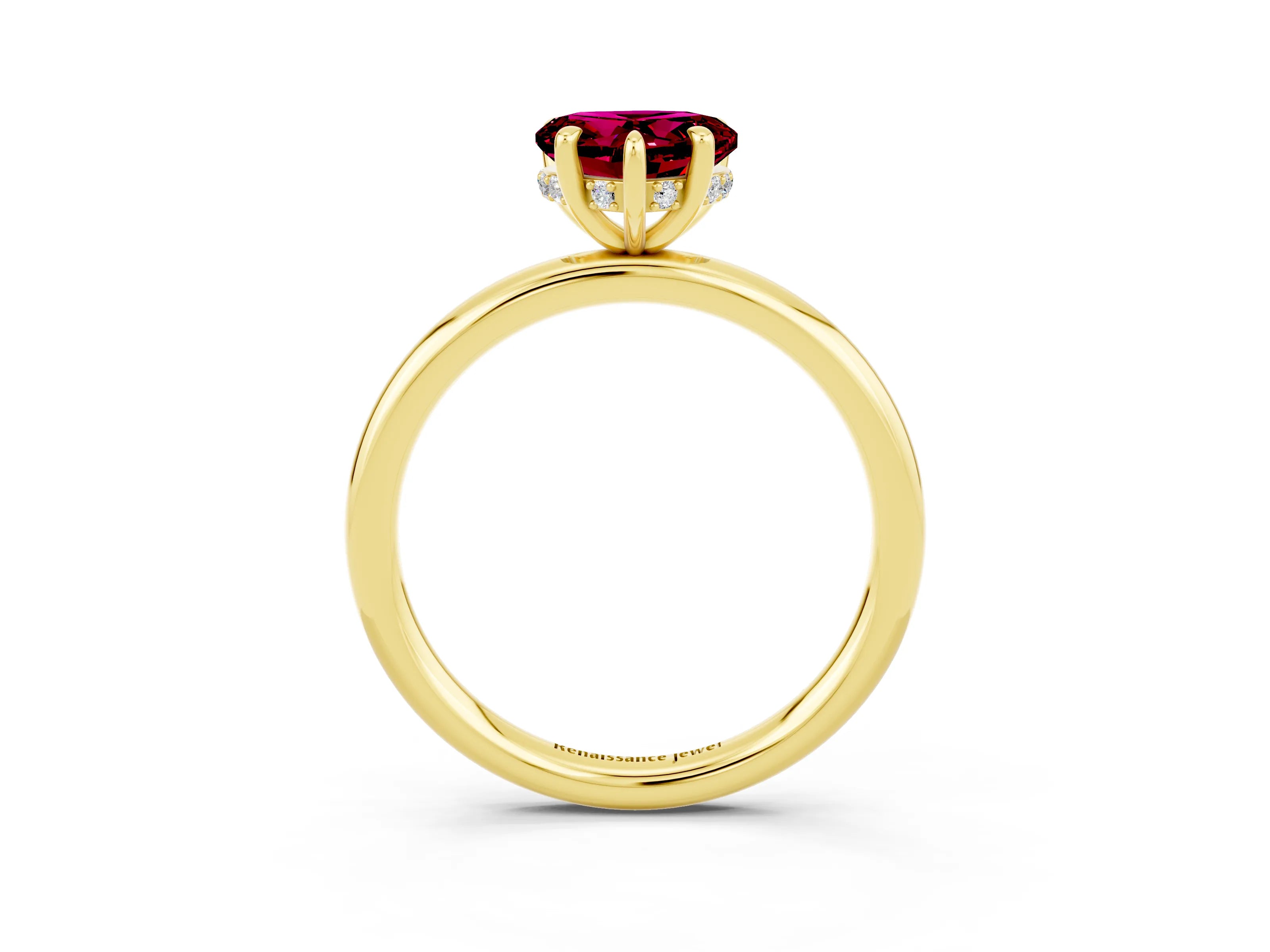 Yellow gold Heart Cut Garnet Solitaire Ring with Thin Band and Four-Prong Setting_3