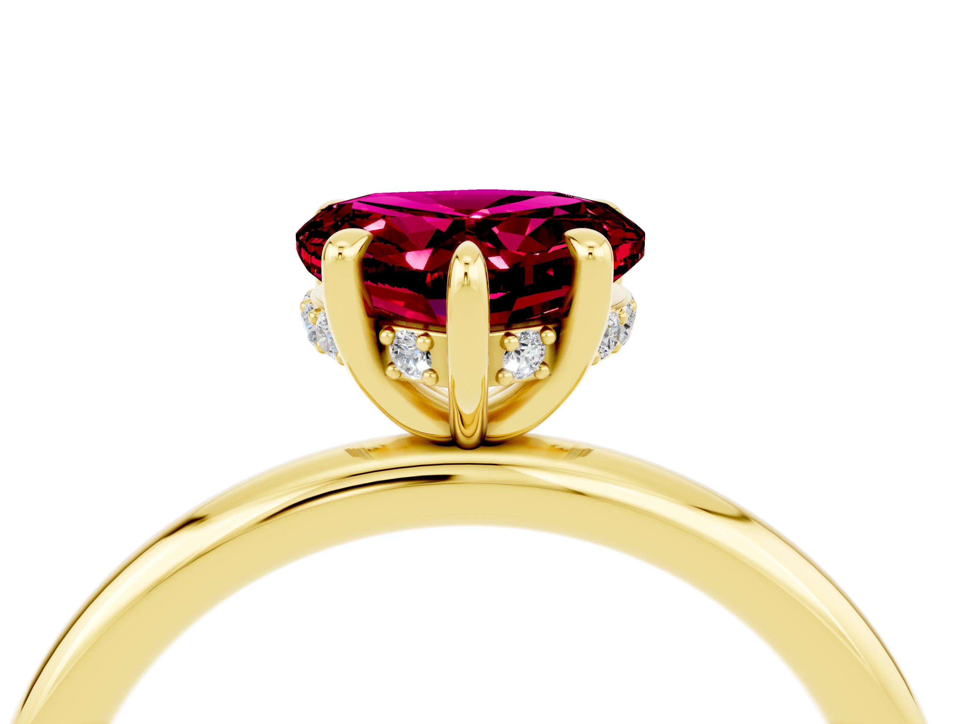 Yellow gold Heart Cut Garnet Solitaire Ring with Thin Band and Four-Prong Setting_4