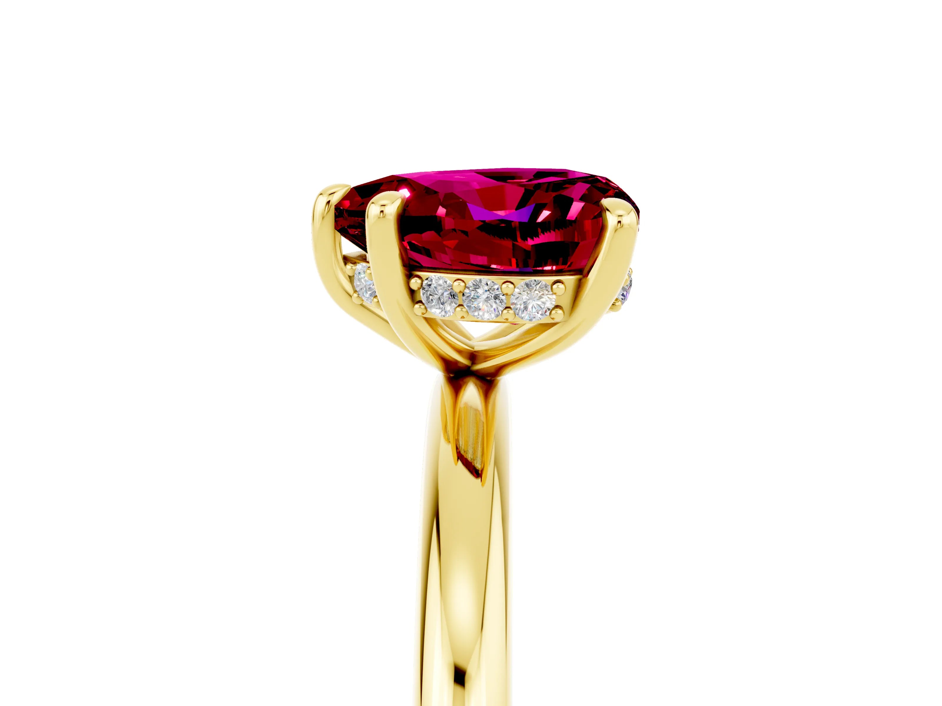 Yellow gold Heart Cut Garnet Solitaire Ring with Thin Band and Four-Prong Setting_5