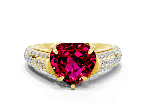 Yellow gold Heart Cut Garnet Solitaire Ring with Three-Row Pavé Band and Four-Prong Setting_12
