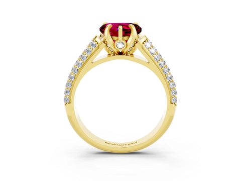 Yellow gold Heart Cut Garnet Solitaire Ring with Three-Row Pavé Band and Four-Prong Setting_15