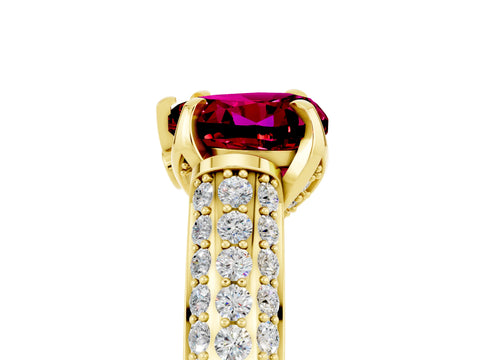 Yellow gold Heart Cut Garnet Solitaire Ring with Three-Row Pavé Band and Four-Prong Setting_17
